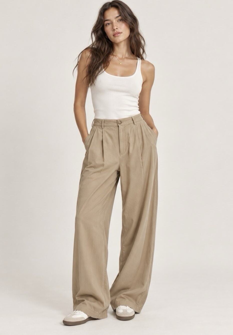 Reformation Wide-Leg Tencel Pleated Pants Camel Tan Sz 4 Boho Slash Pkts Luxury